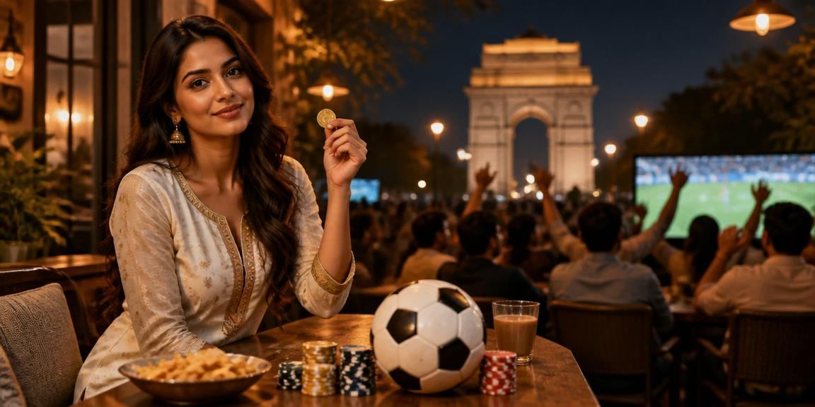 Delhi India Gate lively crowd with football sports betting apps