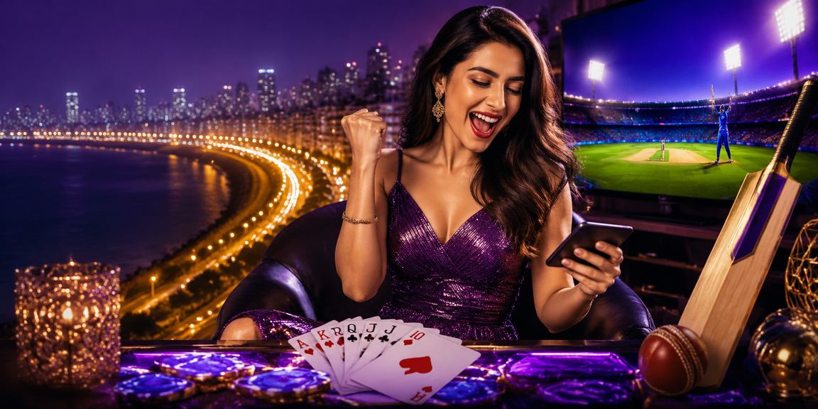 Mumbai Marine Drive nighttime with neon lights and slot gaming