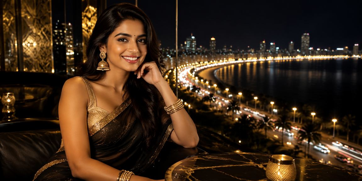 Mumbai Marine Drive with lottery and vibrant Bollywood entertainment lights